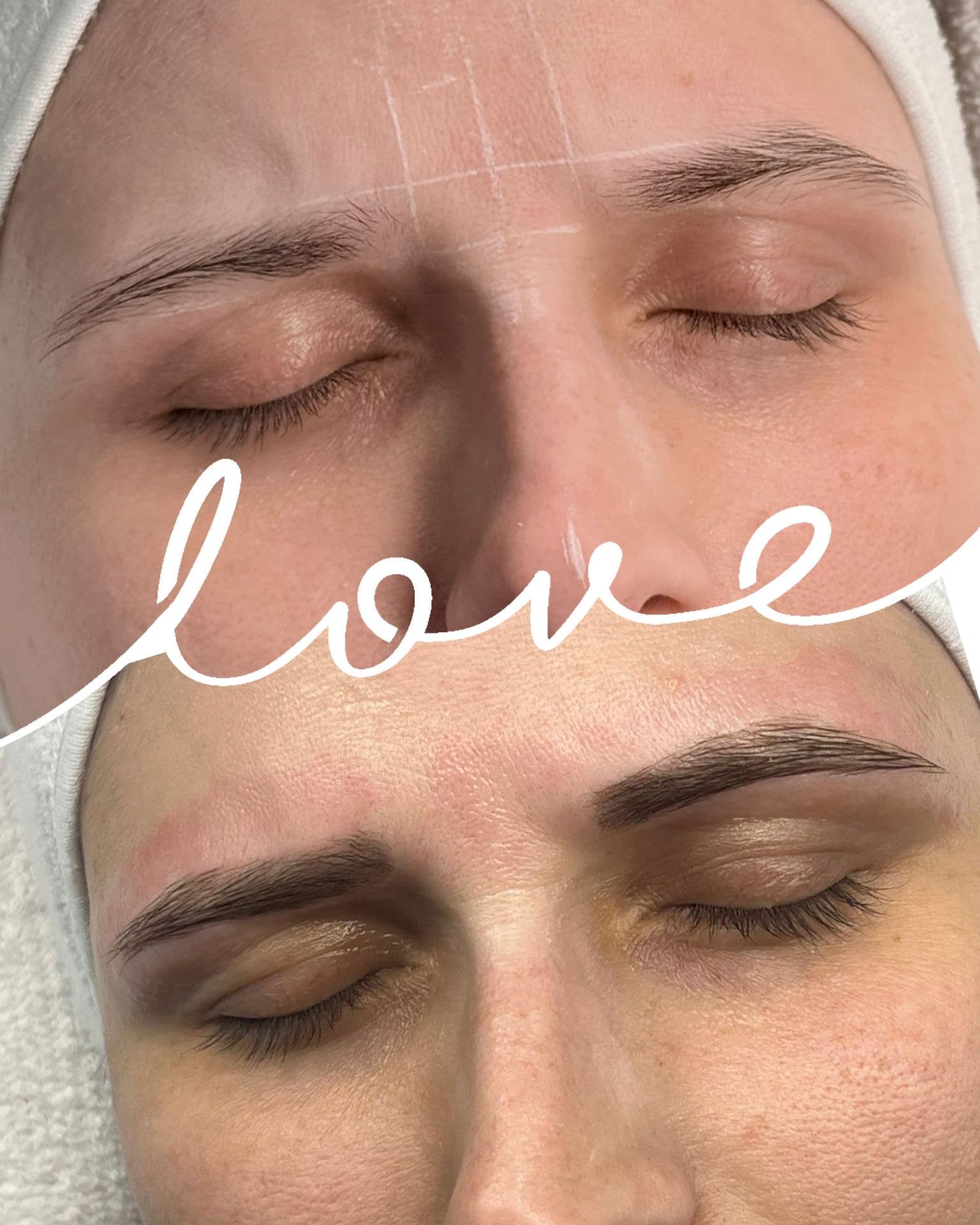 Brow tinting before-and-after — fuller, more defined brows with custom-blended tint